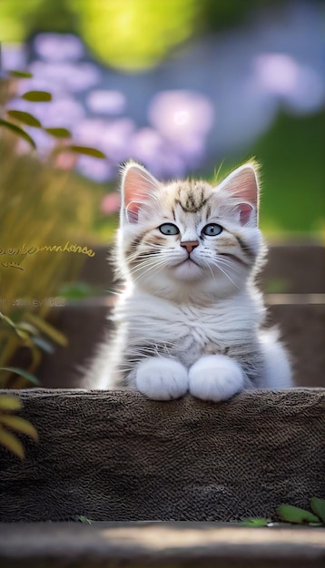 Un gatito se sienta en una repisa con la palabra felino.