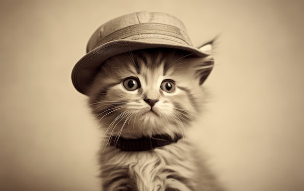 Gatito con sombrero vintage