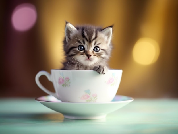 Un gatito en una taza de té
