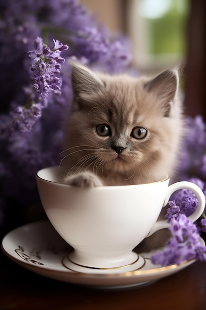 Un gatito en una taza de té