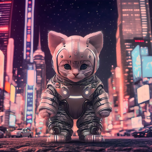 gatito viste un traje de robot futurista