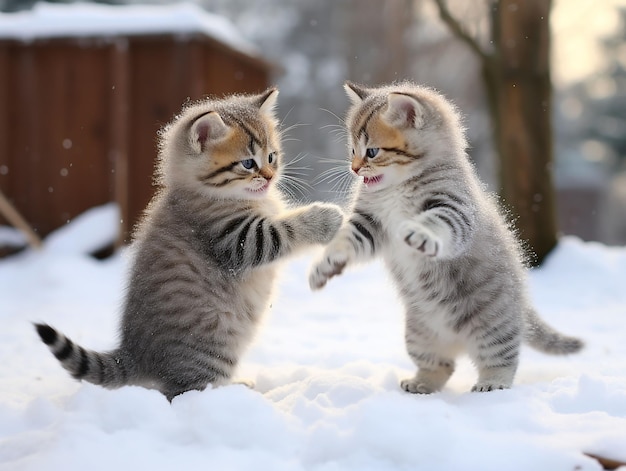 gatitos que juegan en el patio nevado generaron ai