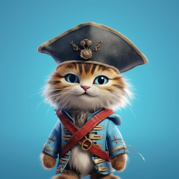 Gato 3d vestindo roupas de pirata