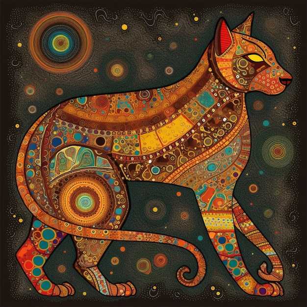 Gato aborigen australiano con puntos y círculos de colores