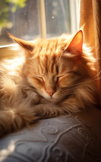 Gato abraçado em uma aconchegante percha na janela