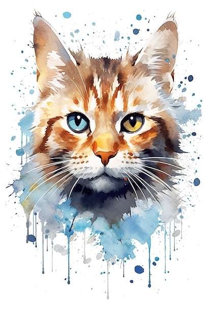 Gato acuarela clipart lindo aislado sobre fondo blanco con tecnología generativa de IA