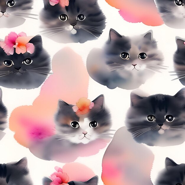 Foto gato acuarela fondo transparente collage formas contemporáneas diseño de patrones sin fisuras para papel cubierta tela interior decorgenerative ai ilustración arte