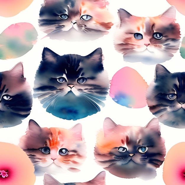 Gato acuarela fondo transparente Collage formas contemporáneas diseño de patrones sin fisuras para papel cubierta tela interior decorgenerative ai ilustración arte