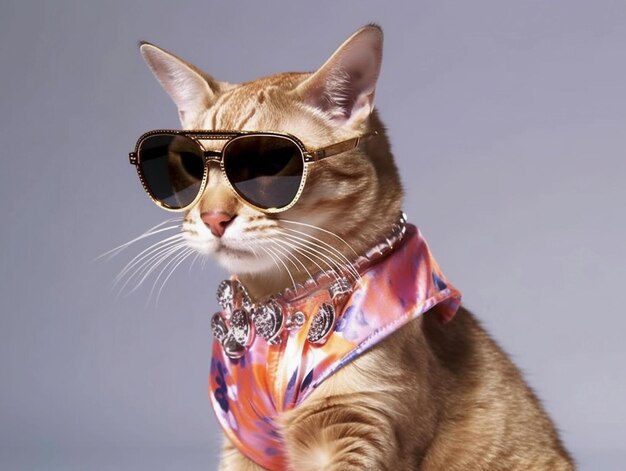 Gato con aderezo de moda con gafas de sol