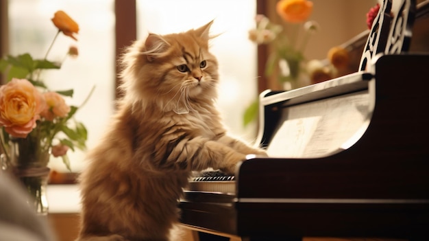 El gato adorable en el piano