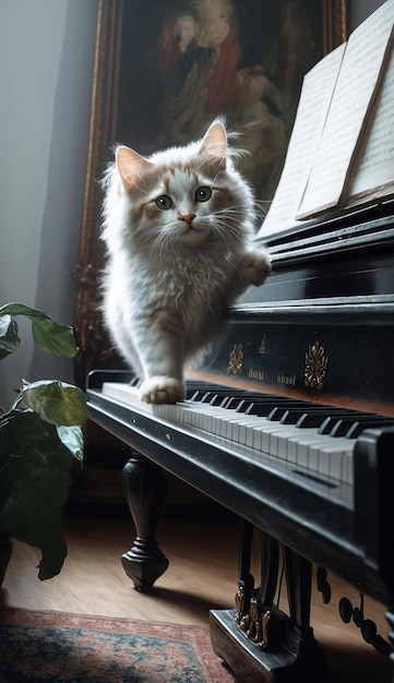 Gato adorável no piano