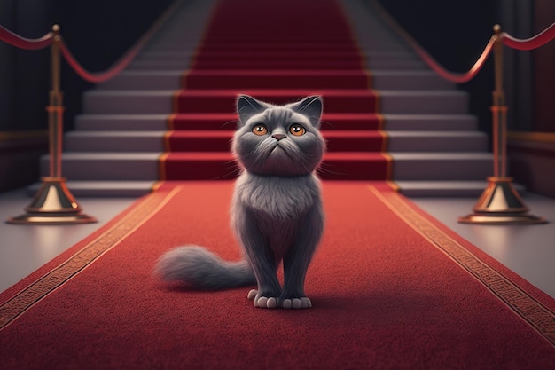 Gato en la alfombra roja ganadora del premio Oscar Generación de IA