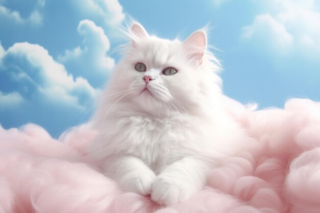 Foto gato de ambiente acogedor en las nubes fondo de pantalla en colores pastel suave ia generativa