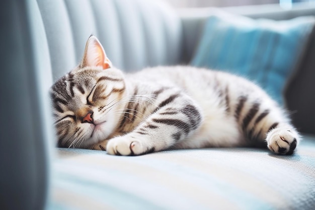 Foto gato americano de pelo curto dormindo na sala de estar