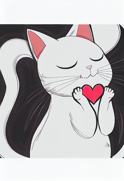 Gato Amor, Corazon, Illustration, verliebte Katze