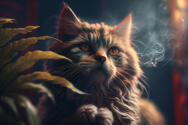 Gato Animal fumando maconha ganja generative ai