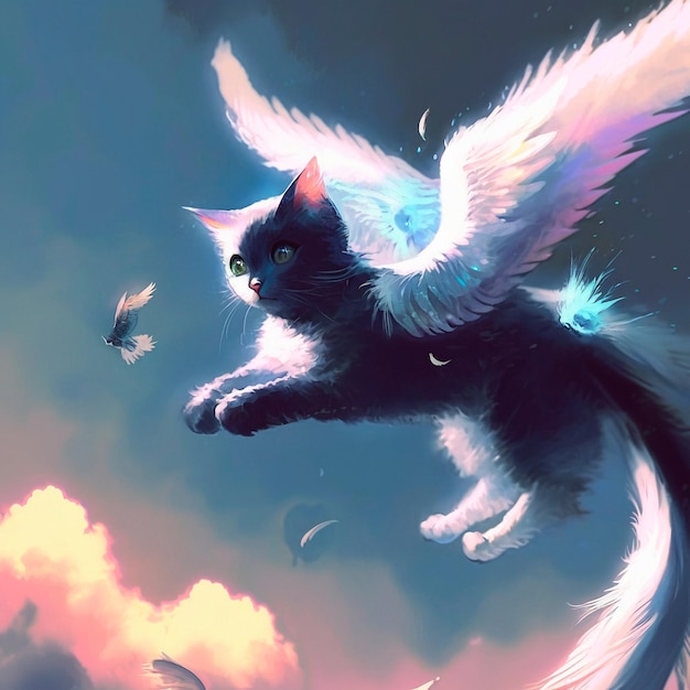 Gato anjo com asas. ilustração de alta qualidade