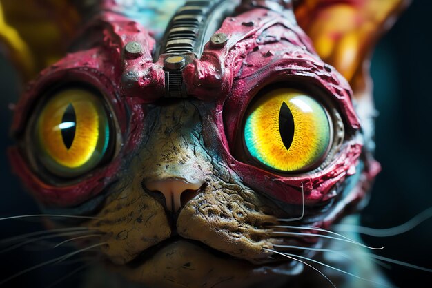 Foto gato antropomórfico alienígena con tres ojos animal imaginario gracioso