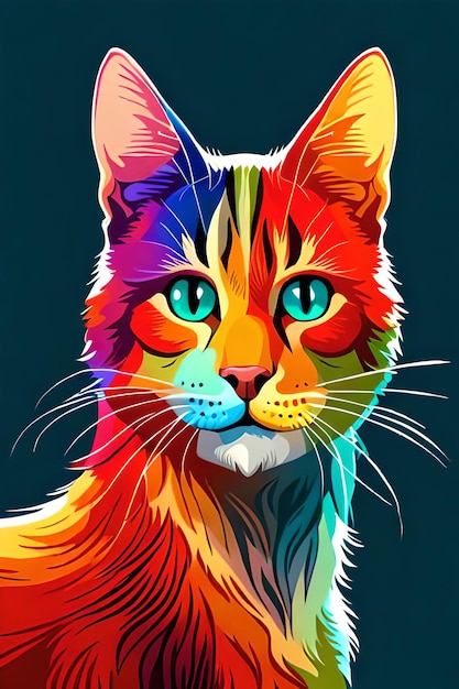 Un gato arco iris con un fondo azul.