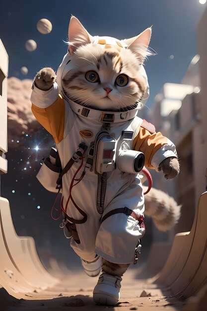 Gato astronauta bonito em terno espacial fundo de ilustração de papel de parede