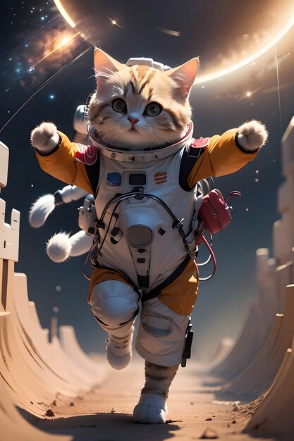 Gato astronauta bonito em terno espacial fundo de ilustração de papel de parede