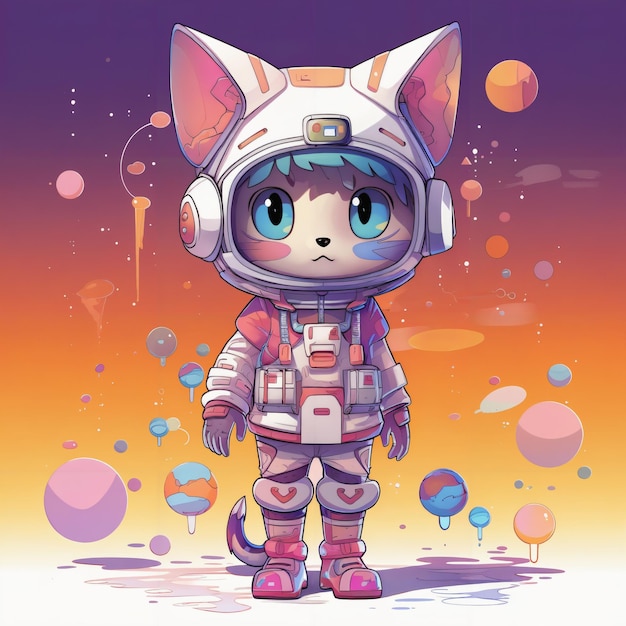 Foto el gato astronauta es un gato chibi muy lindo.