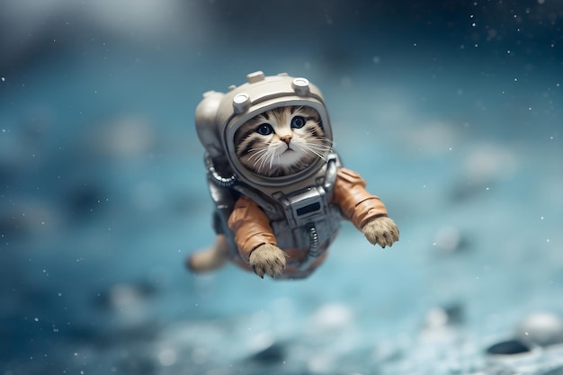 Un gato astronauta flotando en un espacio despejado