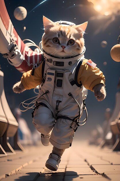 Gato astronauta fofo em traje espacial, fundo de ilustração de papel de parede