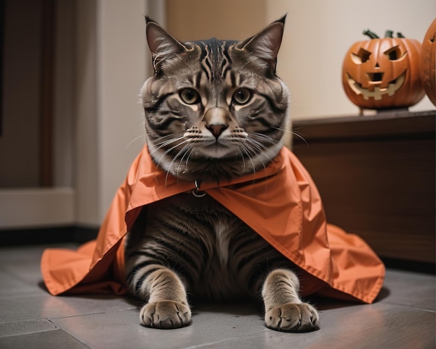 Gato aterrador con disfraz de fiesta de halloween