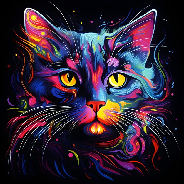 Gato atractivo en pintura con luz negra IA generativa