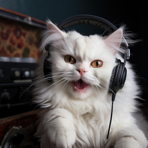 un gato con auriculares