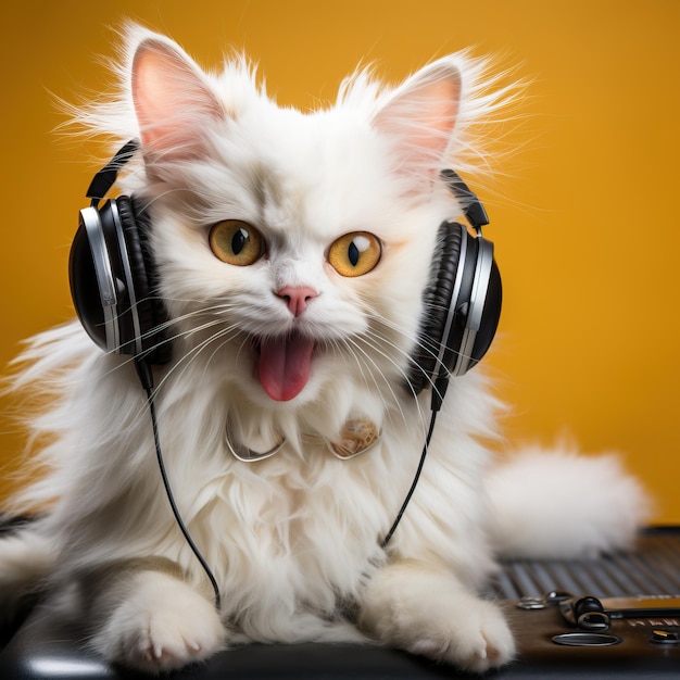 un gato con auriculares