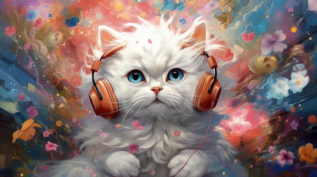 Un gato con auriculares