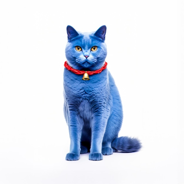 gato azul con collar rojo