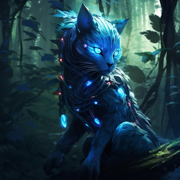 Gato azul místico en el bosque Imagen generada por IA