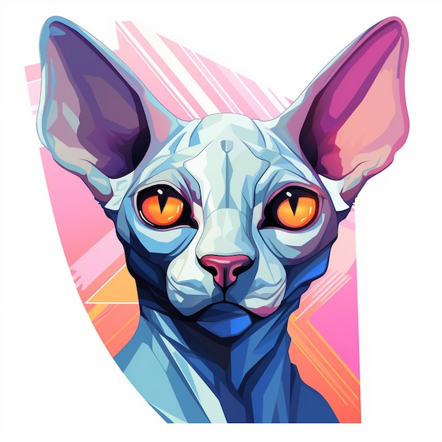 un gato azul con ojos naranjas y un fondo rosa.