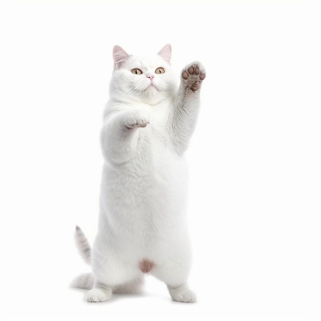 gato bailarín blanco con fondo blanco