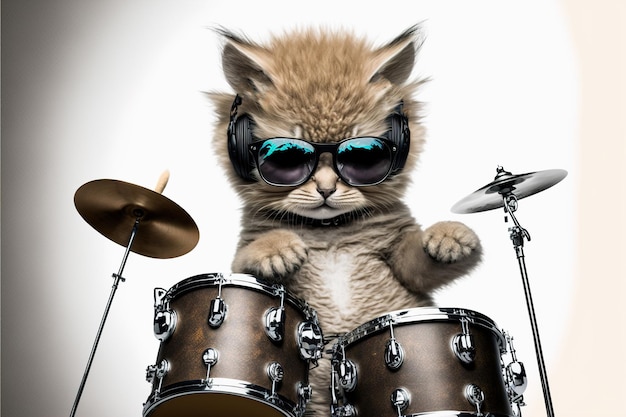 Foto un gato baterista tocando el tambor