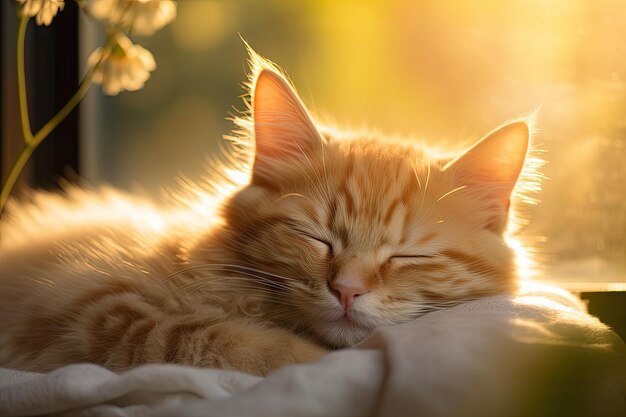 gato bebê dormindo pacificamente em um lugar aconchegante