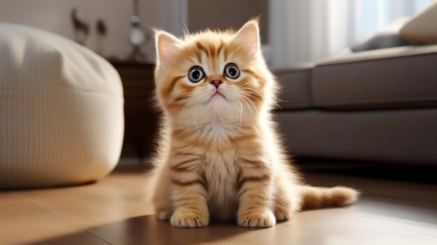 gato bebê pequeno com olhos grandes sentado em branco