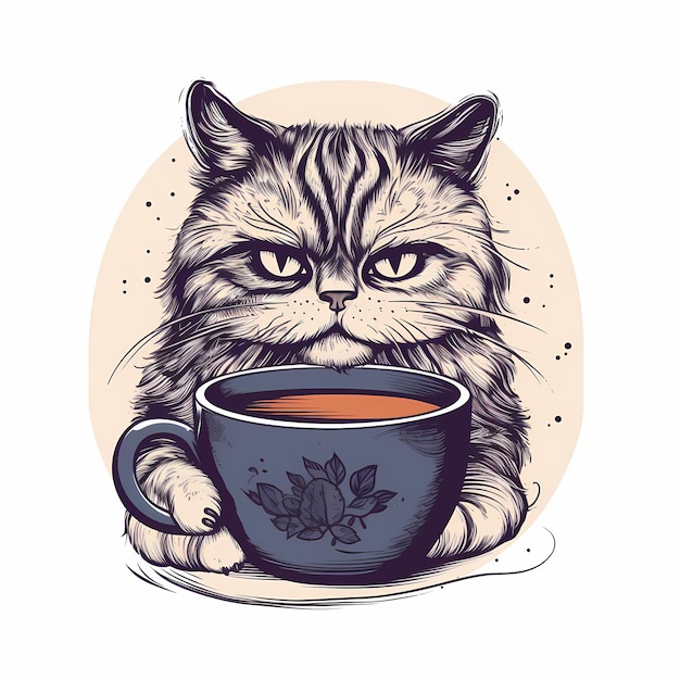 Foto gato beber xícara de café ilustração do ícone dos desenhos animados conceito de ícone de bebida animal isolado ai gerado