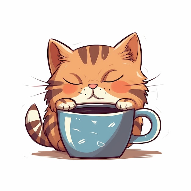 gato bebida café taza dibujos animados icono ilustración animal bebida concepto aislado AI generado