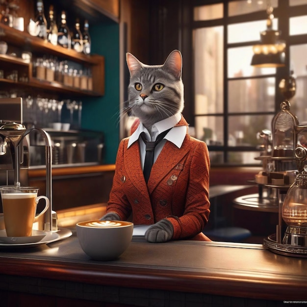 Foto un gato bebiendo café en un bar