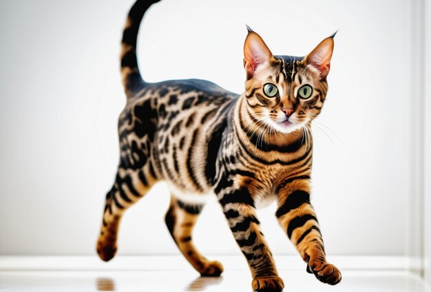 Foto gato bengal bonito em um fundo branco