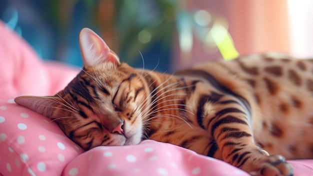 El gato de Bengala está durmiendo.