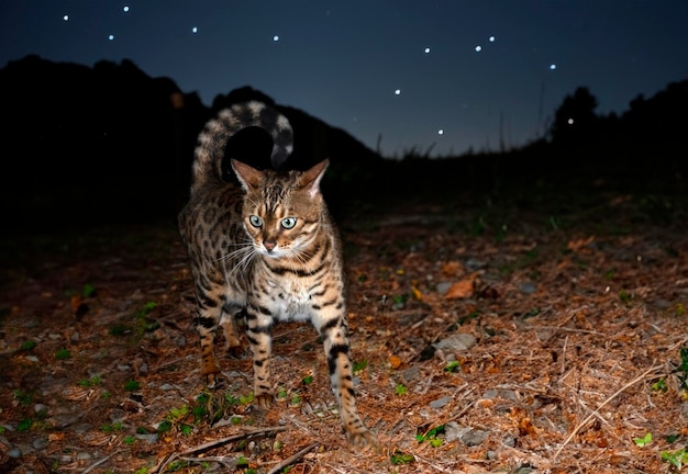 El gato bengalí en la noche