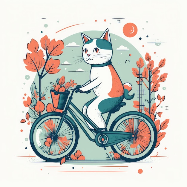 Un gato en bicicleta con una cesta delante.