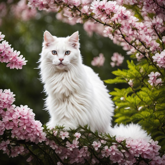 Gato blanco en el árbol del piso