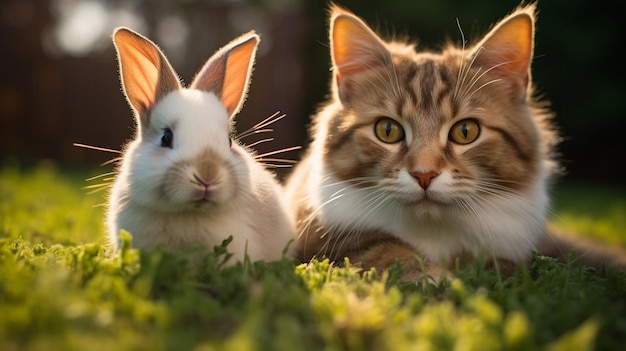 Foto gato blanco en el césped