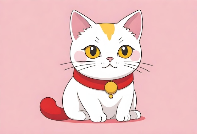 un gato blanco con un collar que dice "la cita del nombre" en él